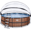 Bazén EXIT Wood ø450x122cm s krytem a filtračním čerpadlem Sand , hnědý