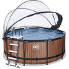 EXIT Wood Pool ø360x122cm met afdekking, Sand filter- en warmtepomp, bruin