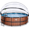 EXIT Wood Pool ø450x122cm mit Abdeckung, Sandfilter- und Wärmepumpe,  braun