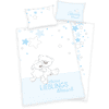 babybest® flanell sängkläder favorit person blå GOTS 100 x 135 cm