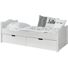 TiCAA Lit simple enfant avec tiroirs de rangement Leni pin blanc, 2 tiroirs 90x200 cm