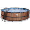 EXIT Piscine tubulaire ronde Frame Pool filtre sable 12v style bois ø488x122 cm