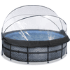 EXIT Frame Pool ø427x122cm (12v Sand filter) - Grå + Soltak + Värmepump