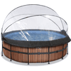 EXIT Frame Pool ø427x122cm (12v Sandfilter) – Holz Optik + Sonnendach + Wärmepumpe