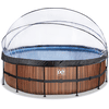 EXIT Frame Pool ø488x122cm (12v Sand filter) - Träoptik + Soltak + Värmepump