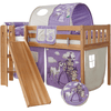 TiCAA Lit mezzanine toboggan enfant Ekki hêtre naturel Horse violet 90x200 cm