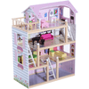 HOMCOM Kinder Puppenhaus mit Möbeln rosa