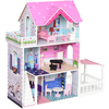 HOMCOM Puppenhaus mit 3 Etagen rosa