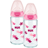 NUK Glasflaska First Choice ⁺ från födseln 240 ml, temperatur control i dubbelförpackning rosa