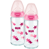 NUK Glasflaske First Choice ⁺ fra fødslen 240 ml, temperatur control i dobbeltpakning pink