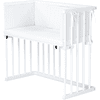 dreamgood Beistellbett Buche weiß lackiert | Matratze Prime Air | Nestchen, weiß Sternemix lichtgrau/silbergrau






