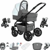 Friedrich Hugo Berlin | 3 in 1 Kombi Kinderwagen Set | Luftreifen Grey and Light Blue Night