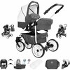 Friedrich Hugo Berlin | 3 in 1 Kombi Kinderwagen Set | Luftreifen Dark Grey and White Day