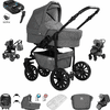 Friedrich Hugo Berlin | 4 in 1 Kinderwagen Komplettset | ISOFIX Basis | GEL Reifen Grey and Grey Night