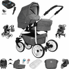 Friedrich Hugo Berlin | 4 in 1 Kinderwagen Komplettset | ISOFIX Basis | GEL Reifen Grey and Grey Day