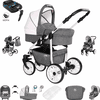 Friedrich Hugo Berlin | 4 in 1 Kinderwagen Komplettset | ISOFIX Basis | GEL Reifen Grey and Light Rose Day