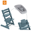 STOKKE® Mega Tripp Trapp® Set Hochstuhl Buche Fjord Blue inkl. Newborn Set™ Grey und Baby Set V1 Fjord Blue