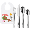 Schnullireich Geschenkset mit Namen WMF Kinderbesteck Farm + Baby Lätzchen Bauernhof Silber
