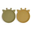 nuuroo Assiette enfant Akila girafe silicone Olive green/Dusty yellow lot de 2