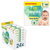 Pampers Newborn Ble-sæt Harmonie størrelse 1, 2-5 kg (180 bleer) og vådservietter Harmonie New Baby, 1.104 vådservietter (24 x 46 stk.)