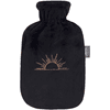 fashy® Wärmflasche 2L mit Flauschbezug und Glitzer-Stickerei, schwarz