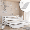 Kids Collective Einzelbett 90x200 mit Rausziehbett 90x190 mit 2 Schubladen, Rausfallschutz weiß mit Matratze