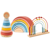 Pinolino Juego de motricidad "Ruby" con torre apilable, arco iris de madera y arco iris con ábaco, 3 piezas.