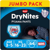 Huggies DryNites pyjamahousut kertakäyttöiset pojille Marvel Design 3-5 vuotta jumbopakkaus 4 x 16