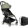 BABYZEN Kinderwagen YOYO2 6+ Black mit Textilset Olive und Backpack YOYO Black