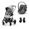 cybex GOLD Carrito de bebé Balios S Lux Silver Lava Grey incluye silla de coche infantil Cloud G i-Size Plus Lava Grey y Adapter 