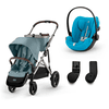 cybex GOLD i-Size Gazelle S Taupe Sky Blue barnevogn inkludert Cloud G Plus Beach Blue babystol og adapter