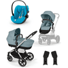 cybex GOLD Carrito de bebé EOS Lux Sky Blue con silla portabebés Cloud G i-Size Plus Beach Blue y adaptador 