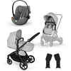 cybex GOLD Carrito de bebé EOS Black Lava Grey que incluye silla portabebés Cloud G i-Size Lava Grey y adaptador
