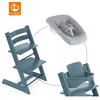 STOKKE® Mega Tripp Trapp® Set Hochstuhl Buche Fjord Blue inkl. Newborn Set™ Grey und Baby Set V2 Fjord Blue