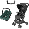 MAXI COSI Silla de paseo Lara² Essential Black con silla portabebés Cabrio Fix i-Size Essential Green y adaptador