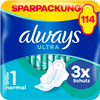 always Sanitetsbindor med vingar Ultra Normal månadsförpackning, 114 bindor (3 förpackningar x 38 stycken)