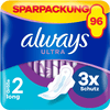 always Sanitetsbindor med vingar Ultra Long månadsförpackning, 96 bindor (3 förpackningar x 32 stycken)