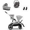 cybex GOLD Carrito de bebé Set Gazelle S Silver Lava Grey con capazo Gazelle S Cot Lava Grey, silla portabebés Cloud G i-Size Plus Lava Grey Plus    y adaptador Gazelle S 