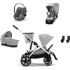 cybex GOLD Silver i-Size Silver Sisältää lastenrattaiden kiinnitysosan Gazelle S Cot Lava Grey, turvaistuimen Cloud G Plus Lava Grey Plus, istuinyksikön Lava Grey ja sovittimen.