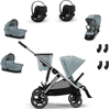 cybex GOLD Black Black i-Size Black Gazelle S Taupe Sky Blue kaksoissetti sis. S Cot Moon lastenvaunukiinnitys , S-istuinyksikkö Moon , Cloud G turvaistuin Plus Moon Plus ja S-adapteri.