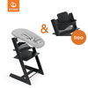 STOKKE® Mega Tripp Trapp® Set Hochstuhl Buche schwarz inkl. Newborn Set™ Grey + gratis Baby Set V2 schwarz