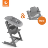 STOKKE® Mega Tripp Trapp® Set Hochstuhl Buche Storm Grey inkl. Newborn Set™ Grey + gratis Baby Set V2 Storm Grey