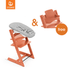 STOKKE® Mega Tripp Trapp® Set Hochstuhl Buche Terracotta inkl. Newborn Set™ Grey + gratis Baby Set Terracotta