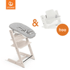 STOKKE® Mega Tripp Trapp® Set Hochstuhl Buche Whitewash inkl. Newborn Set™ Grey + gratis Baby Set V2 weiß