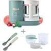 BEABA® Küchenmaschine Babycook Eucalyptus mit zwei Glasportionen und Babylöffel im 2er Set