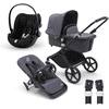 bugaboo Kinderwagen mit Liegeaufsatz und Sitz Black/Stormy Blue inkl. cybex GOLD Babyschale Cloud G i-Size Magic Black und Adapter