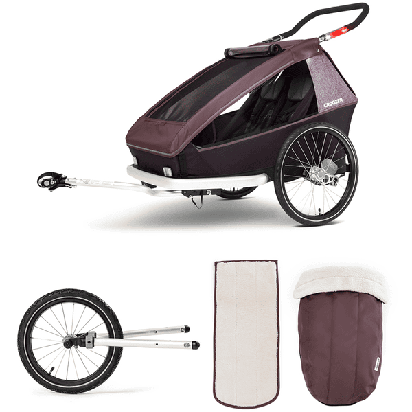 CROOZER Kid Vaaya 2 børnecykelanhænger inklusive Blossom Red vintersæt og joggingsæt