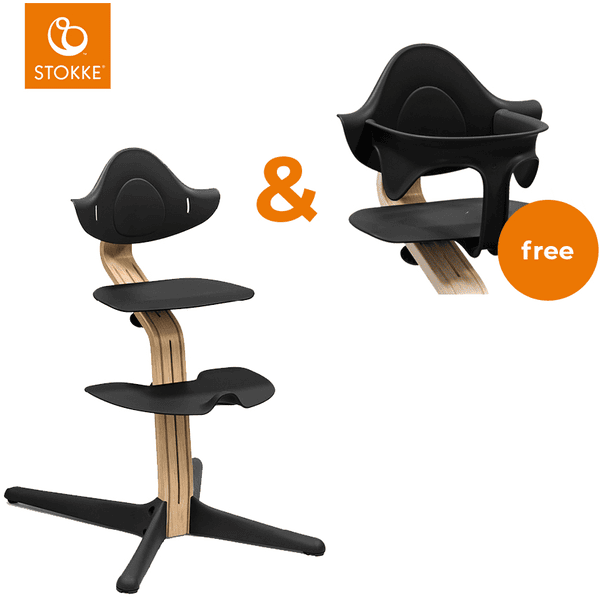 STOKKE® Nomi® Hochstuhl Eiche natur / schwarz + gratis Baby Set schwarz