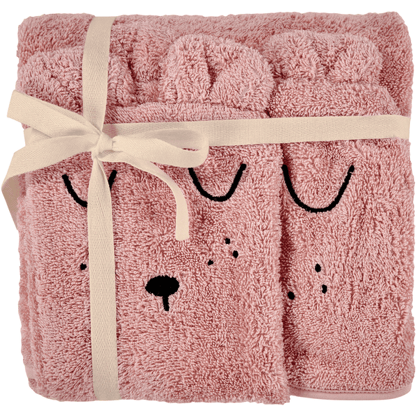 Alvi ® Terry set asciugamano da bagno con cappuccio e guanto da bagno rosa