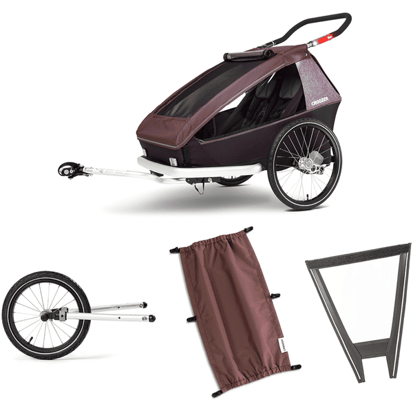 CROOZER Kinderfahrradanhänger Kid Vaaya 1 inklusive Sonnenschutz Blossom Red und Belüftungseinsatz Jogger-Set 